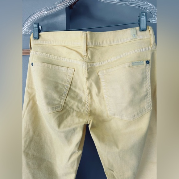 7 For All Mankind Cropped Skinny Jeans Light Yellow, Subtle Sparkle~28~8” Rise - Picture 3 of 12